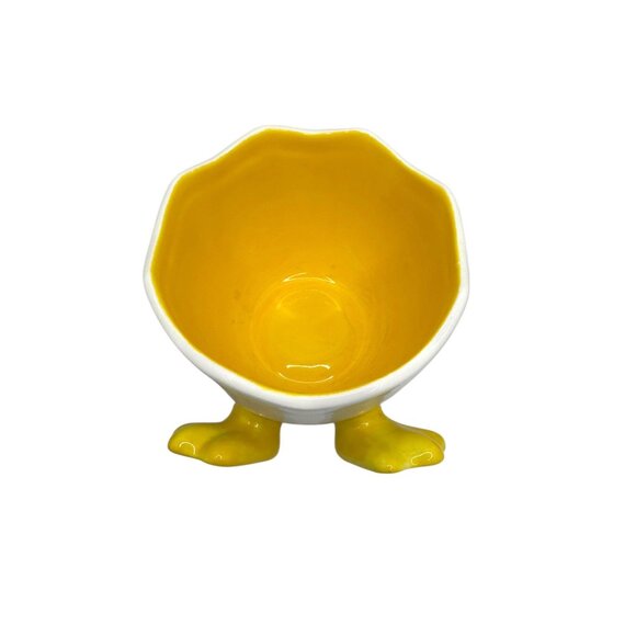 Bella Casa By Ganz Ceramic Egg-Shaped Bowl With Yellow Interior & Duck Feet - Picture 2 of 7